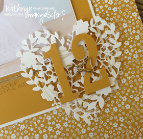 Stampin' Up! Onstage Display Stampers: Bloomin' Heart Thinlits and Large Number Framelits, Delightful Dijon Scrapbooking Page by Kathryn Mangelsdorf