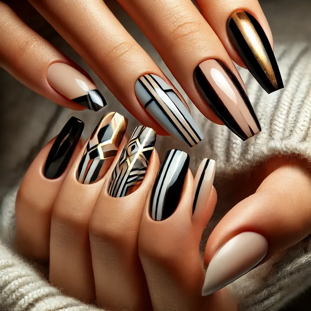 Geometric Line Art Nails