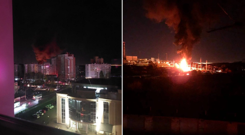 Unconfirmed images of a key energy facility in the Belgorod, Russia on fire after reported missile strike.