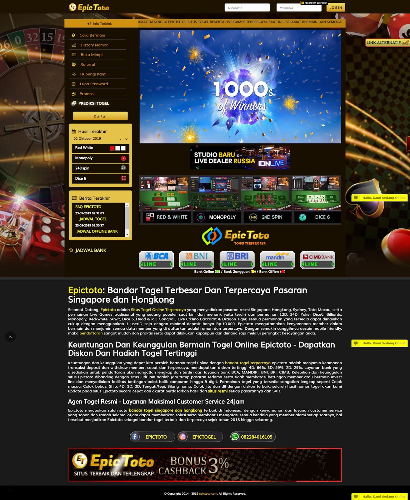 Epictoto Bandar Togel Terpercaya | Togel Online INDONESIA