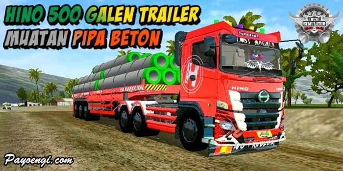 mod hino 500 galen trailer muatan pipa beton