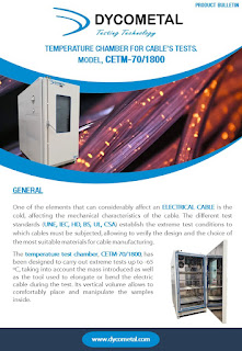 TEMPERATURE CHAMBER FOR CABLE’S TESTS. MODEL, CETM-70/1800