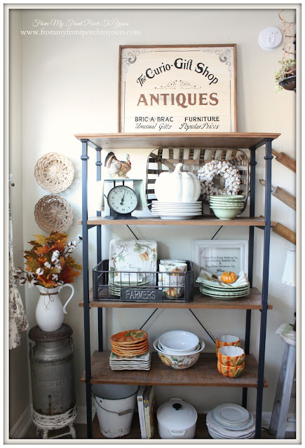 Bakers Rack- Pumpkin Dishes-Farmhouse Style-French Country- Fall Kitchen-From My Front Porch To Yours