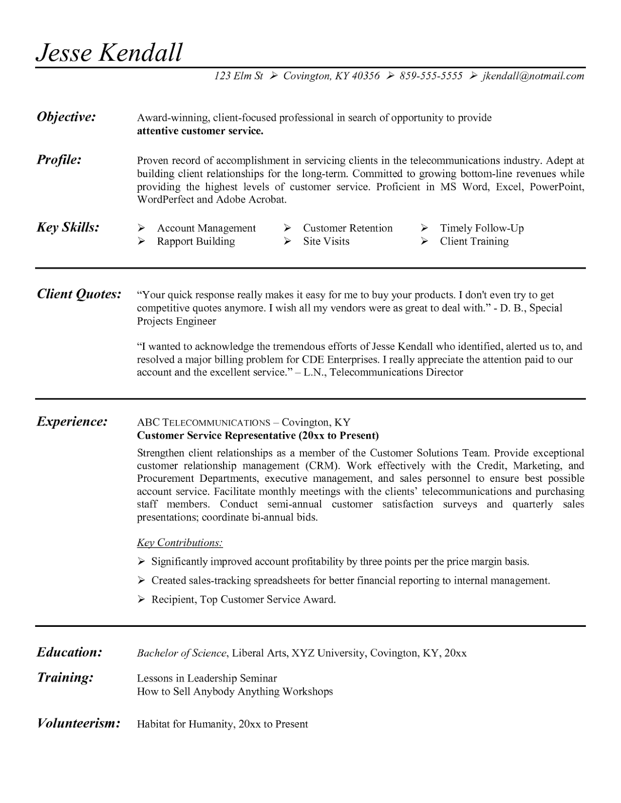 Example Customer Service Resume Sample Tipss Und Vorlagen