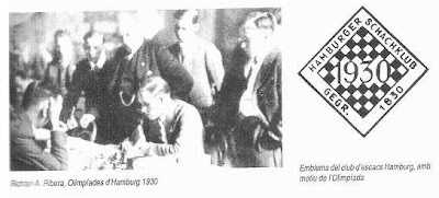 Partida de ajedrez Richter – Ribera, Hamburgo 1930, y emblema del club ajedrez Hamburgo