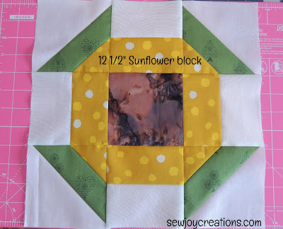sunflower block pieced 12 1/2 inches Sew Joy Creations