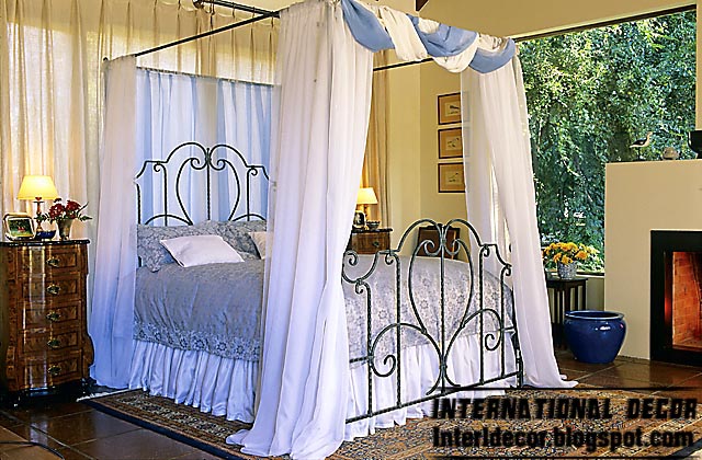 new iron bed design with white bed curtain, iron bed furniture design