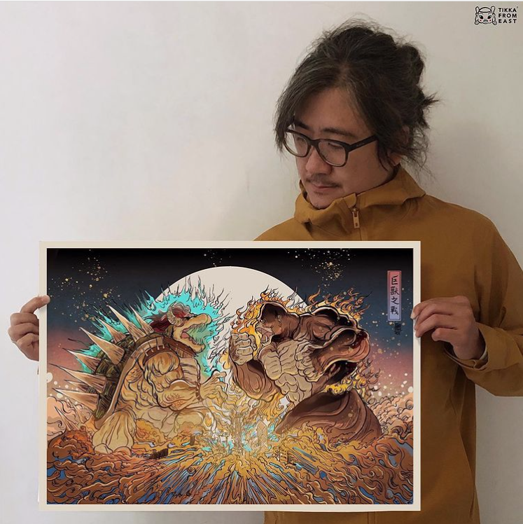 Mega War Art Print By Tikka From East Godzilla Vs Kong Fanart Parody