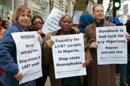 Nigerian gay activists protest at Nigerian embassy, London