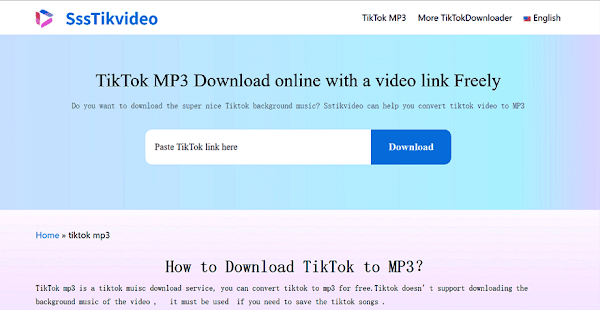 SssTikvideo 下載無水印 TikTok 影片支援轉 MP3 音樂
