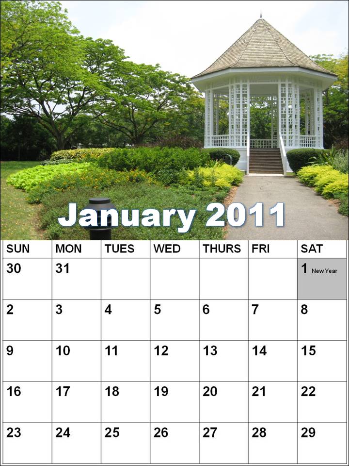 Singapore Blank Calendars 2011 or Singapore Planners 2011 - Vertical