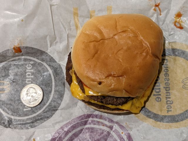 McDonald's Cheeseburger top-down view.