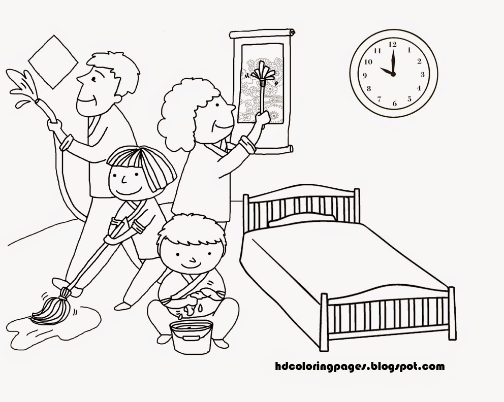Kids Cleaning Coloring Page