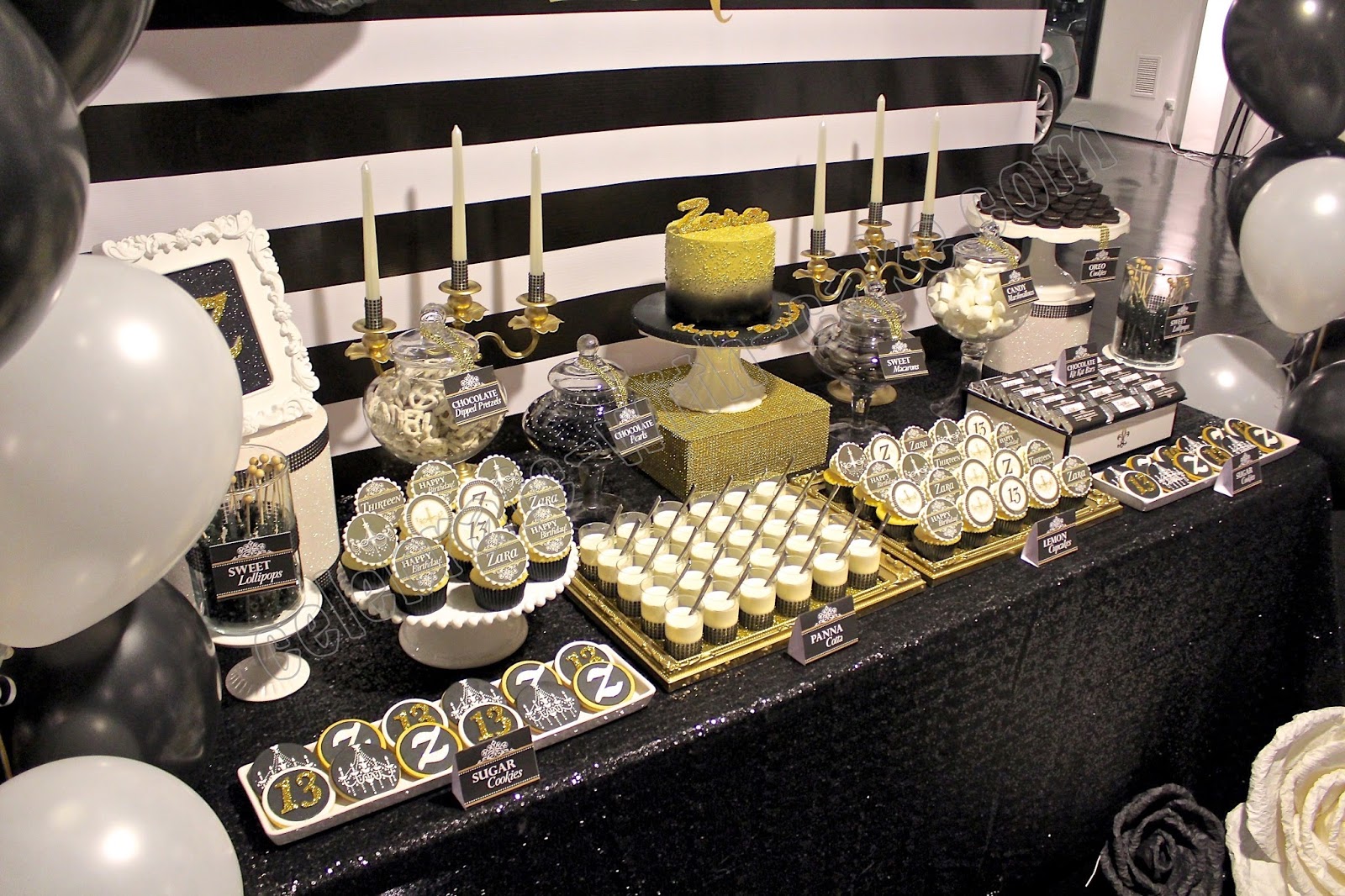 Celebrate with Cake Black  White and Gold  Dessert Table  