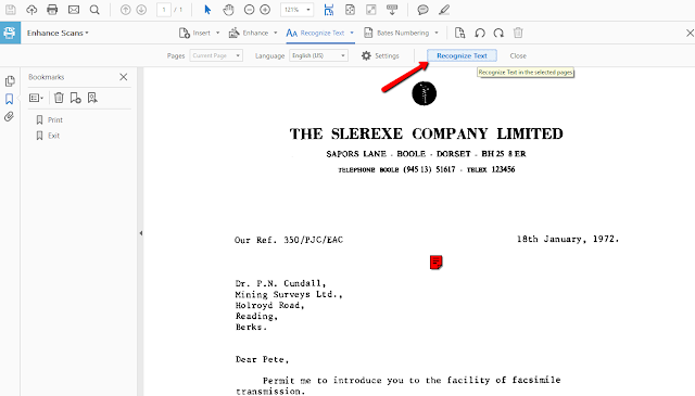 Adobe Acrobat Recognize Text Menu Button