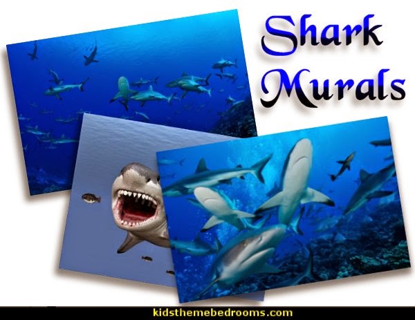 shark murals-shark wall murals-shark bedroom decorating ideas-shark ...