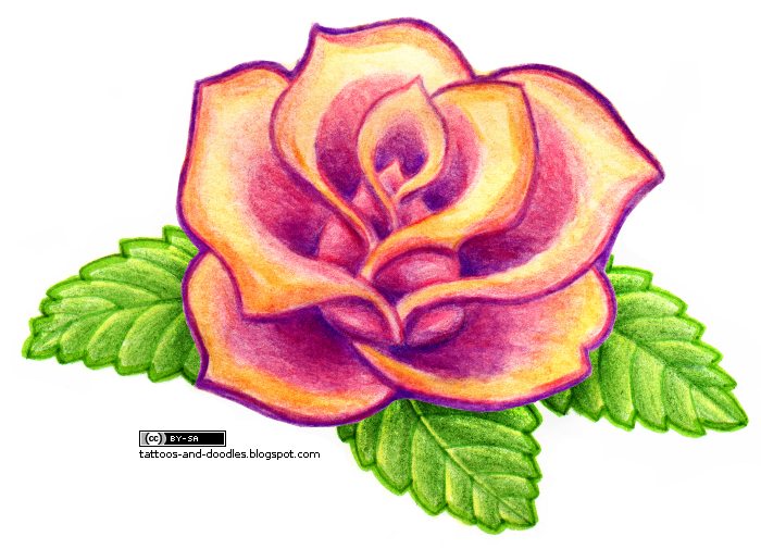 pink rose tattoo pictures. Simple colorful rose tattoo