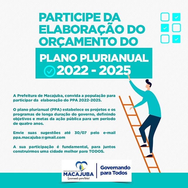 Prefeitura de Macajuba convida população a participar da elaboração do Plano Plurianual