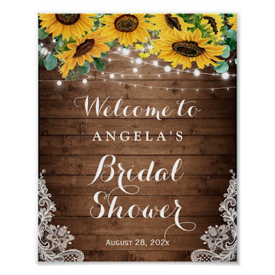  Rustic Sunflowers String Lights Lace Bridal Shower Poster