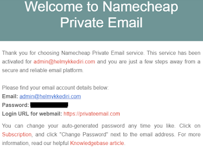 Cara setting private email dari namecheap