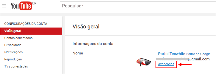 Configurações avançadas do Youtube