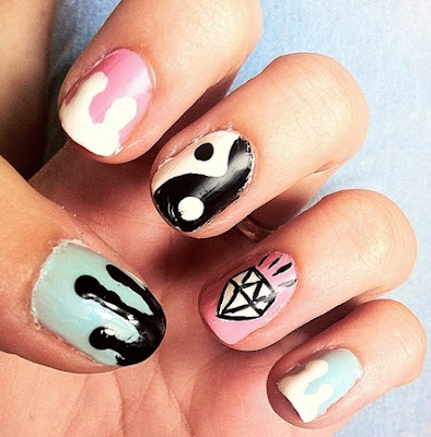 Paint Drips, Diamond and Yin/Yang Nail Art | Nail Art Details