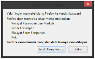 Setel ulang Firefox,prompt firefox