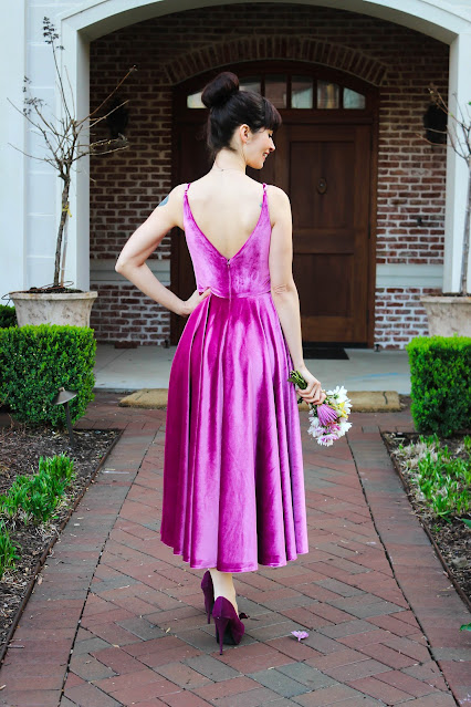 Tea Length Velvet Bridesmaid dress from Yelure