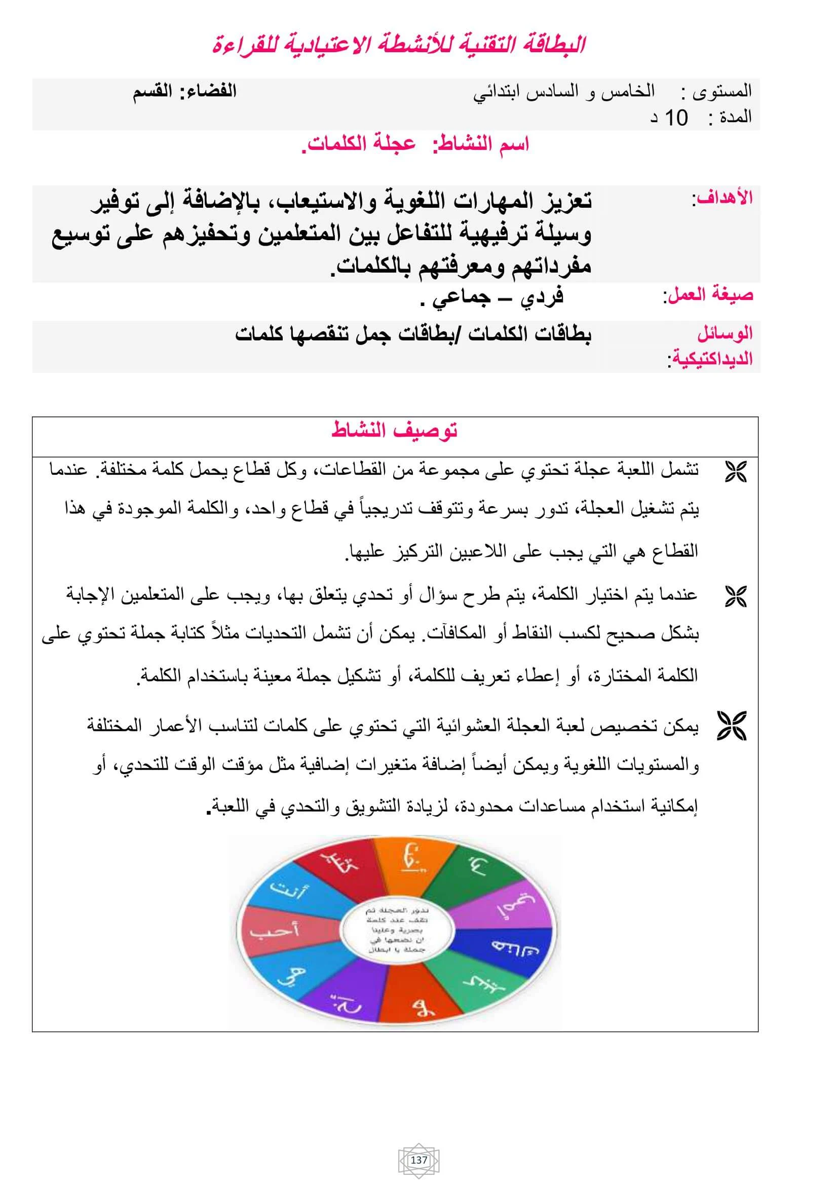 بطاقات الأنشطة الاعتيادية للقراءة المستوى السادس