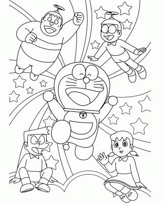 Download Coloring Pages Doraemon, Nobita, Dorami, Shizuka, Suneo, Jayen and Friends