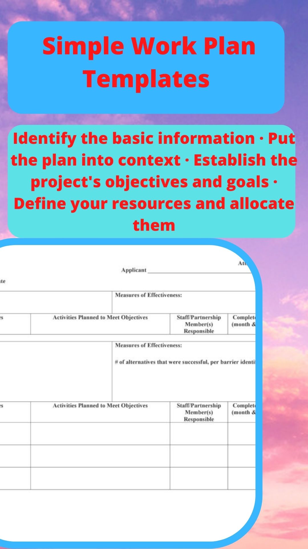 Work plan template excel