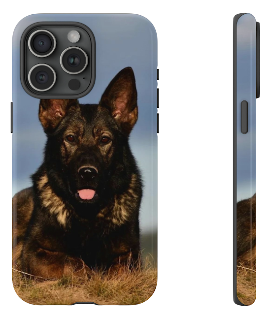 iPhone 15 Pro Max Tough Case With Large European Beautiful Dark Sable Male German Shepherd Sitting on the Grass