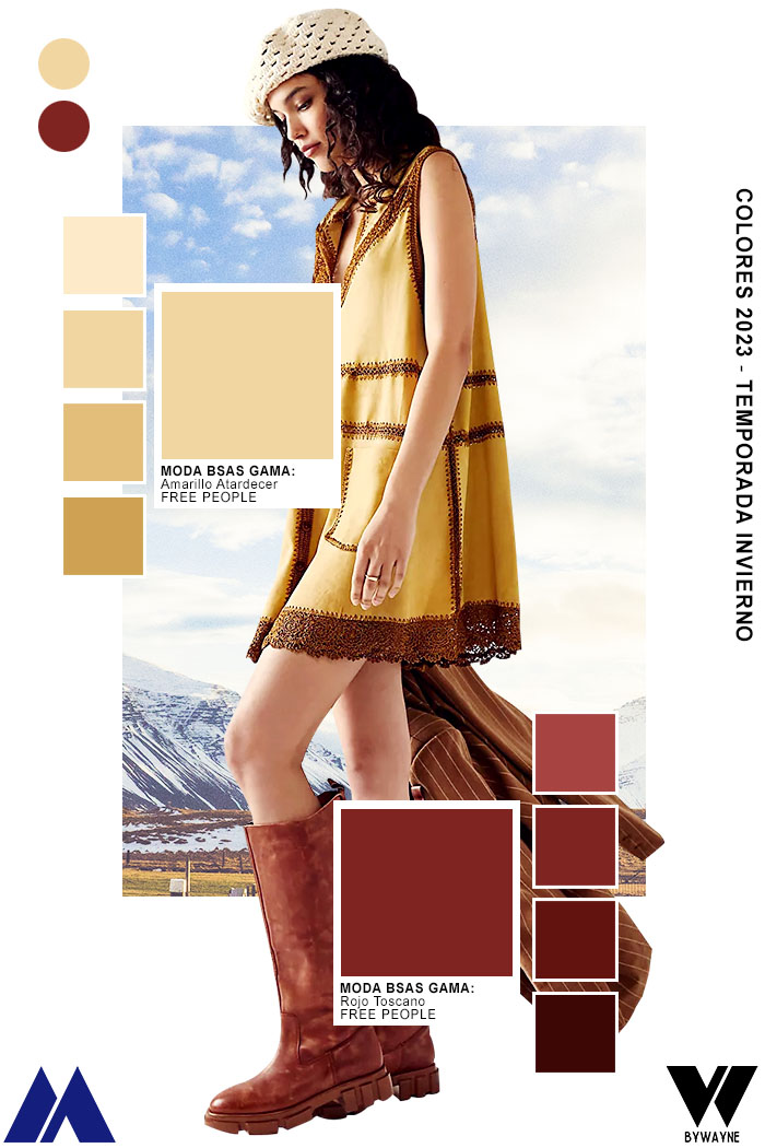 Amarillo atardecer y rojo toscano colores tendencia invierno 2023. | Yellow sunset and Tuscan red trending colors for Winter 2023.