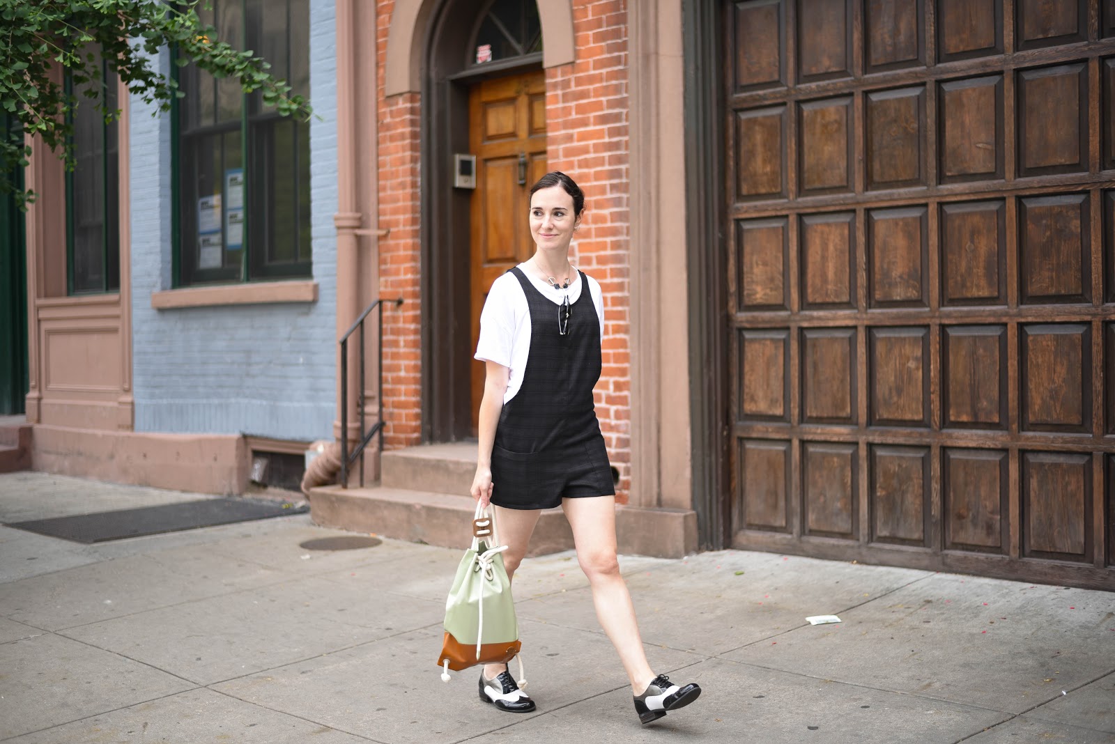  street style New York overalls