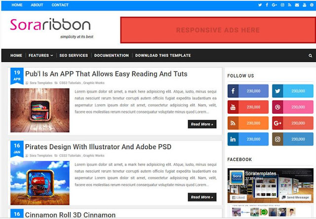 Sora Ribbon Seo Ready Responsive Blogger Template Download Free 2019