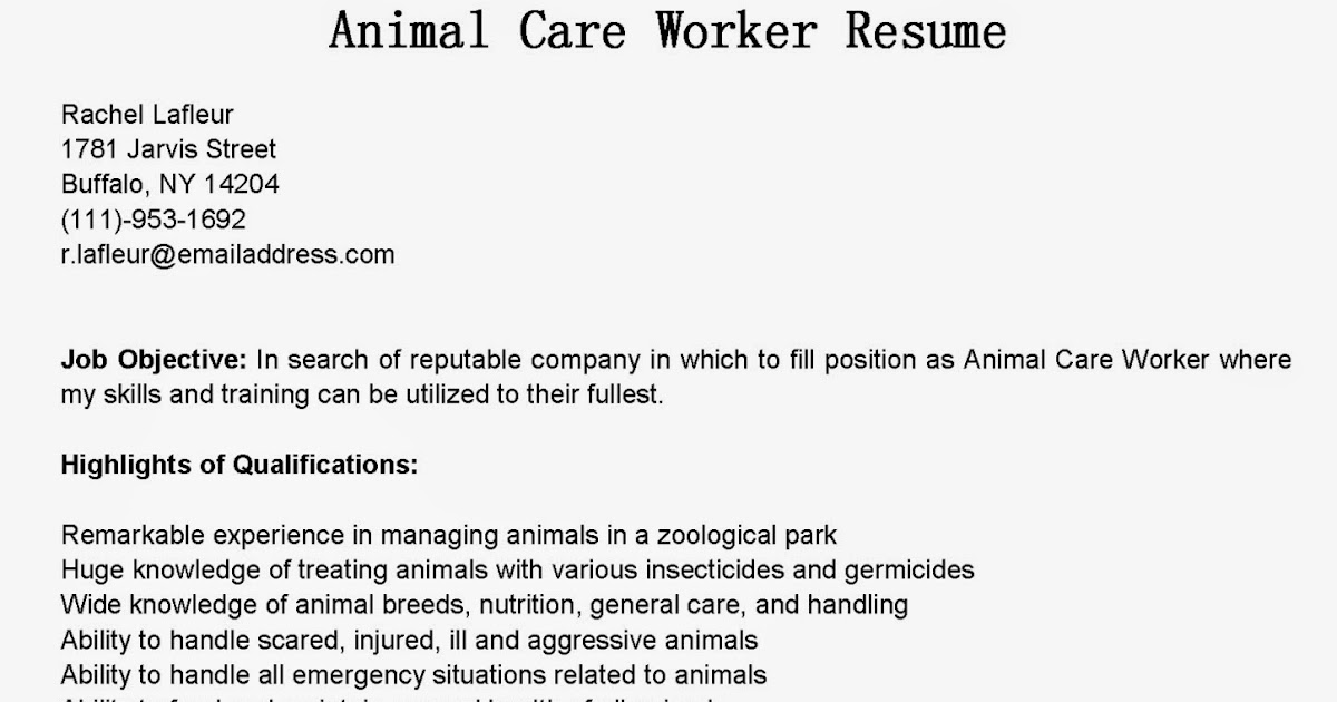 Resume Samples: Animal Care Worker Resume