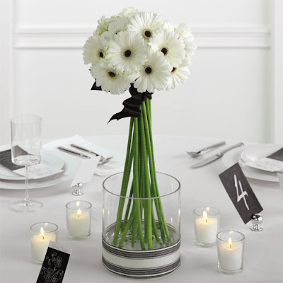 A beautiful bridal bouquet for winter Black white gerbera daisies