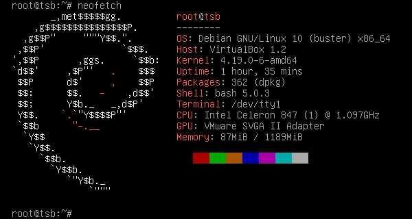 tampilan neofetch di Debian 10