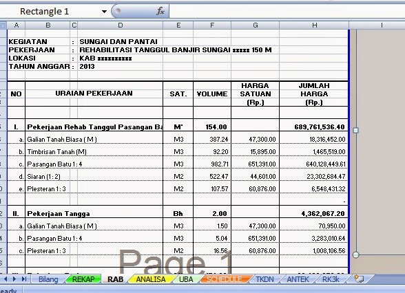 CONTOH RENCANA ANGGARAN BIAYA TANGGUL SUNGAI 