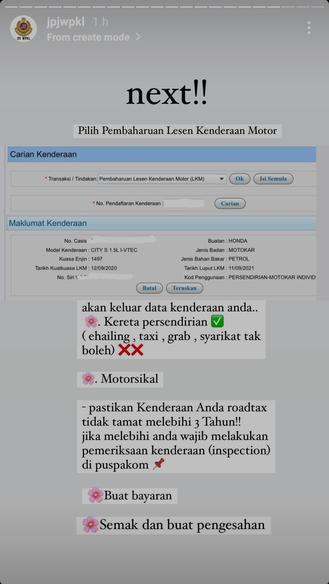 cara renew lesen motor online