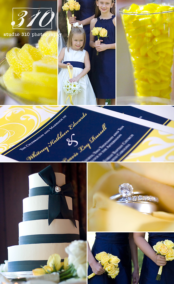 navy blue and yellow wedding cakes