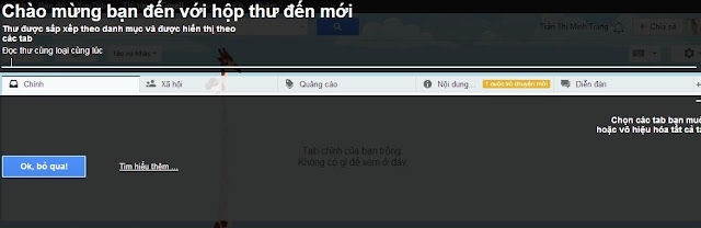 5 tab Hộp thư đến Gmail Inbox mới: Chính, Xã hội, Quảng cáo, Nội dung cập nhật và Diễn đàn