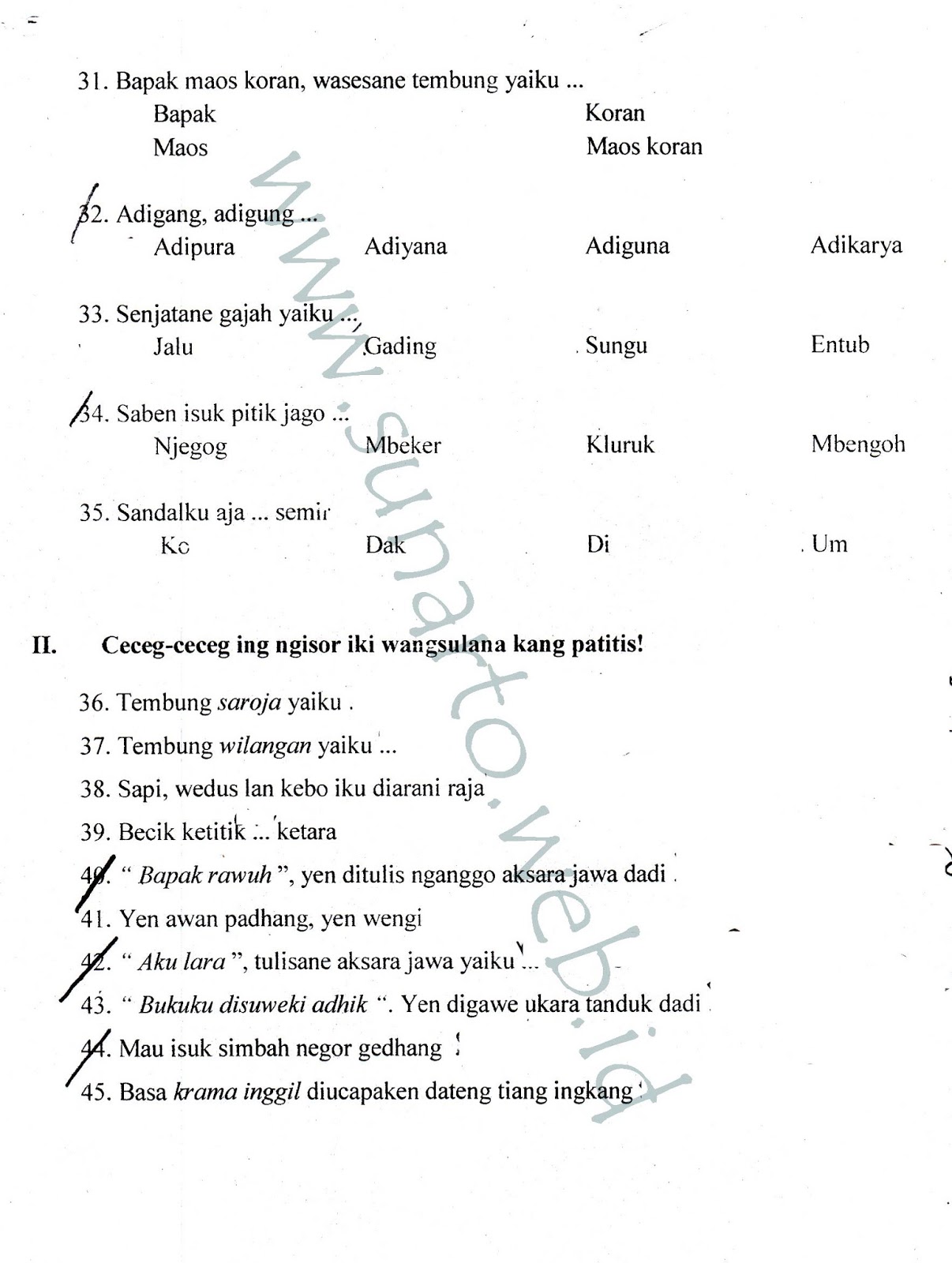 UAS Ujian Akhir Semester Bahasa Jawa Halaman 5 SD Kelas 4 TA 2016 2017 Semester Ganjil Kurikulum 2013