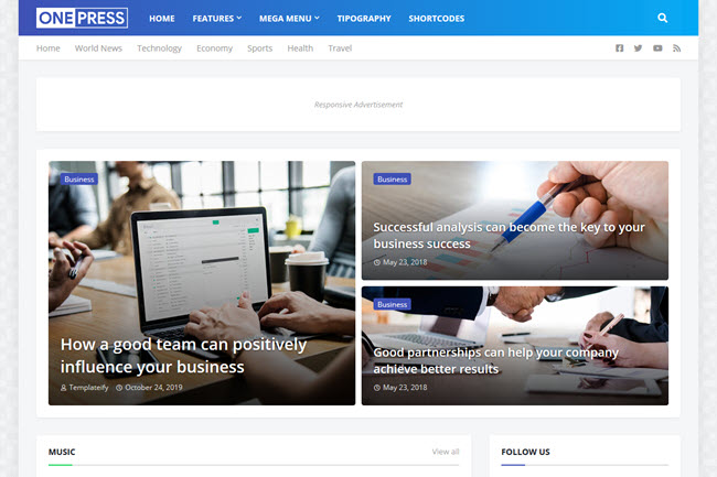 OnePress - Responsive Magazine & News Blogger Template