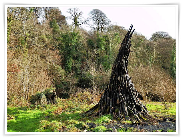 Witch Hat charcoal sculpture at Lost Gardens of Heligan