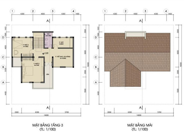 Mặt bằng tầng 3, tầng mái biệt thự đơn lập Foresa Villa