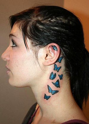 Nice Neck Tattoo Ideas With Butterfly Tattoo Design for Female