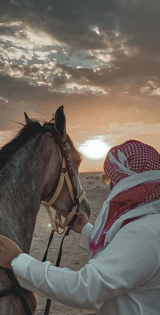 اجمل خلفيات البدو، شباب البدو بجوار حصان