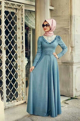 Model Baju Gamis Muslim Denim