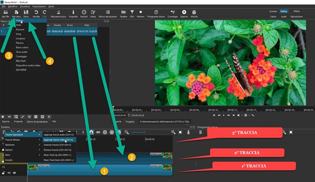 tracce nella timeline di shotcut